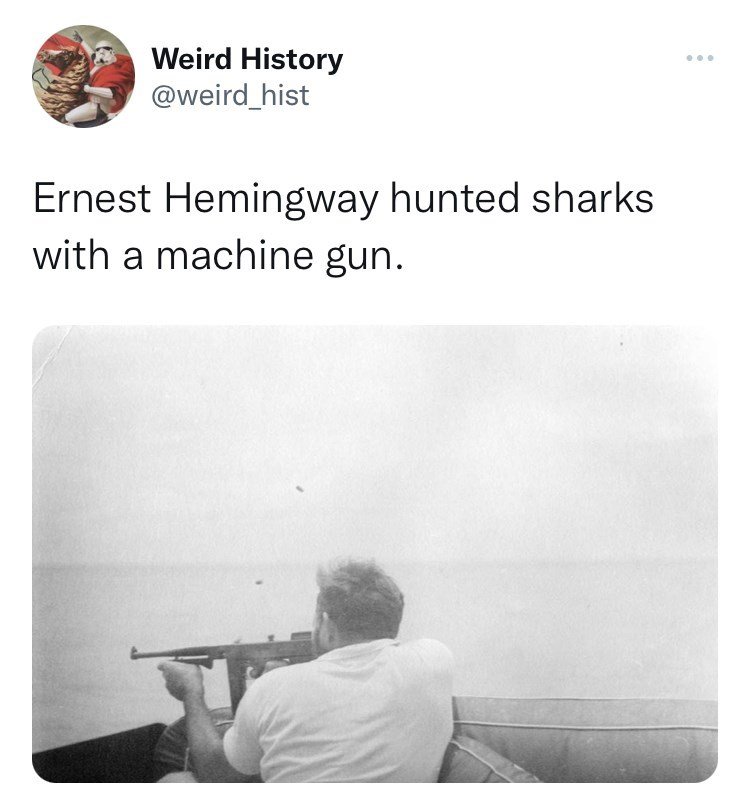 he didn't hunt sharks. he shot at them wildly to keep them away from his tuna catch