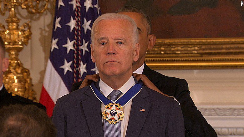 President Barack Obama surprises an emotional Joe Biden with the Presidential Medal of Freedom