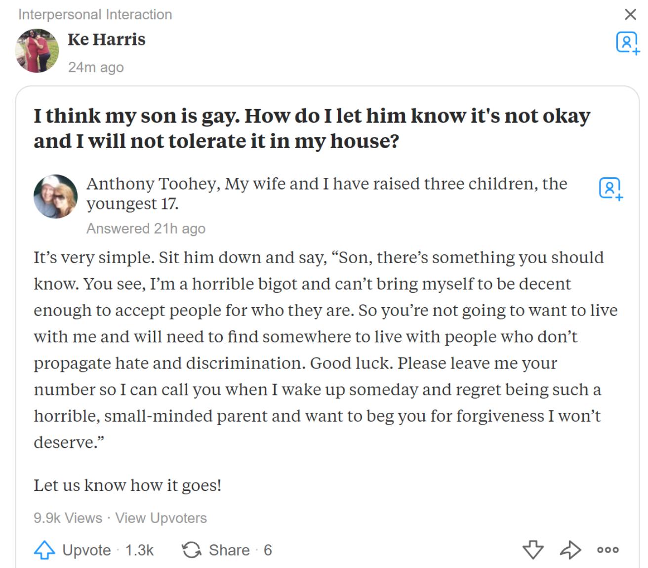 Dear son, I identify as a bigot.