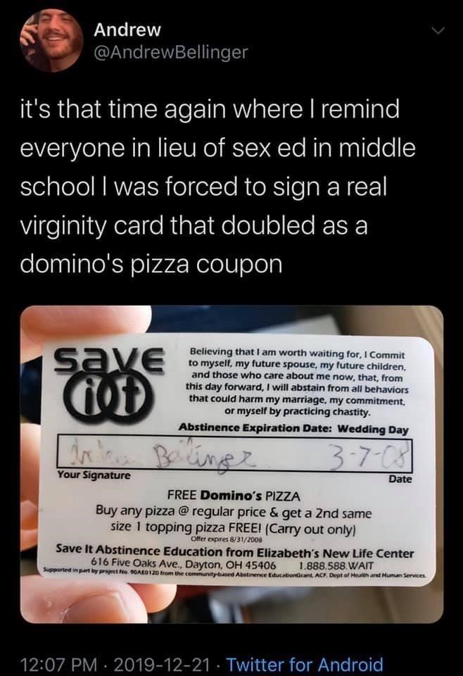virgins eat free at dominos