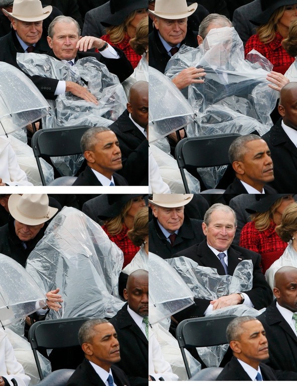 Bush battles plastic poncho