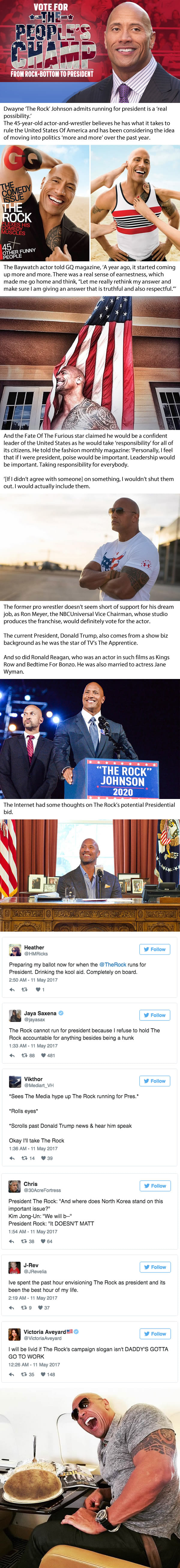 Dwayne '˜The Rock' Johnson Said That He's Seriously Considering Running For President