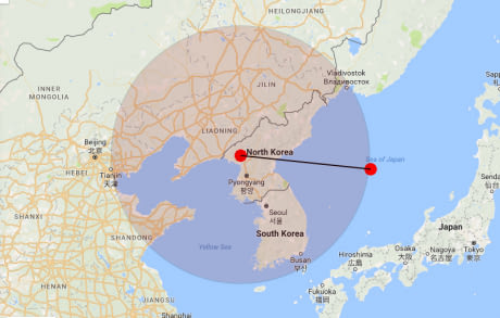 Range of North Korea's latest missile test.