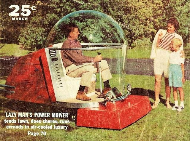 Air conditioned luxury lawnmower of the 1950 s and other such relics