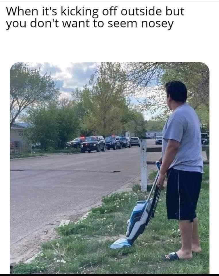 Just casually vacuuming the lawn