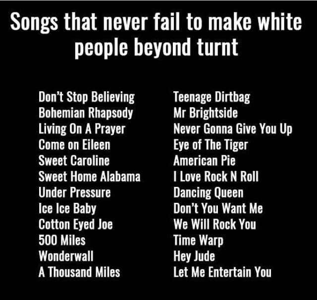 Songs that make white people get turnt.