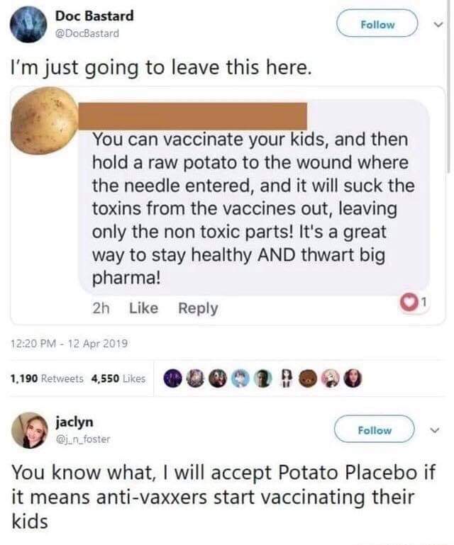 potato hack to tell anti-vaxxers!