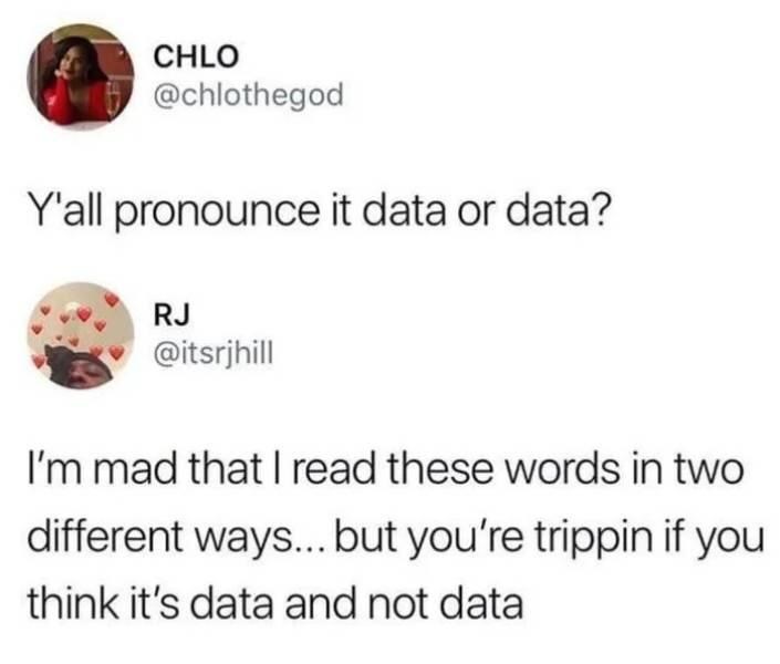 it's pronounced data. or maybe data