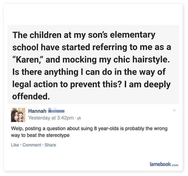only a karen would consider suing 8 year olds