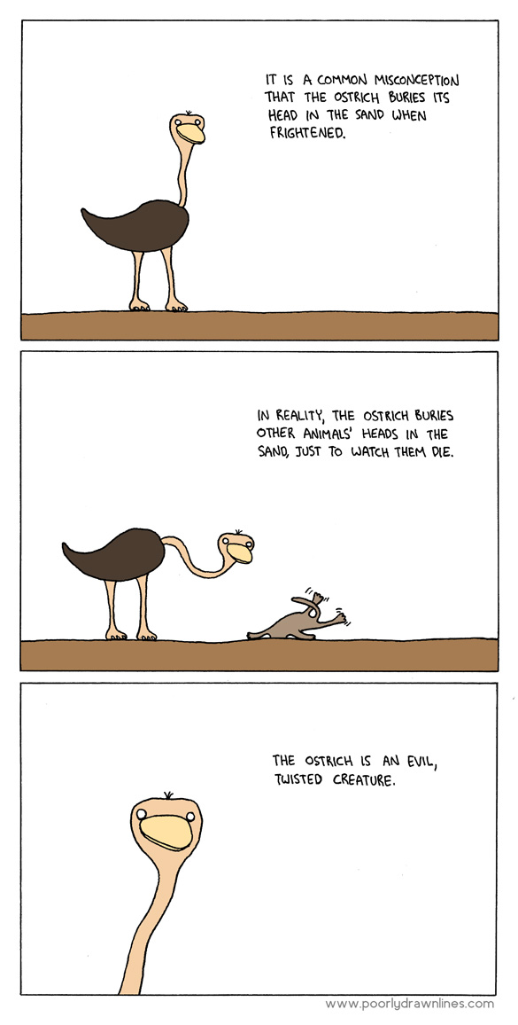 The ostrich is an evil, twisted creature.