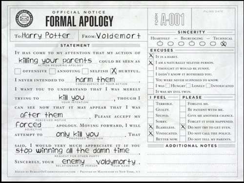Formal apology.