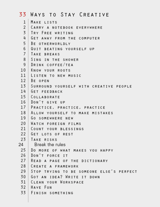 33 ways to stay creative.