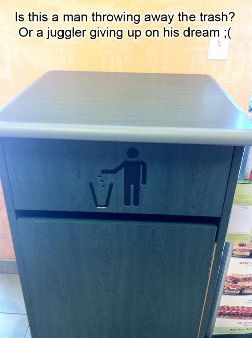 A juggler giving up on his dream.