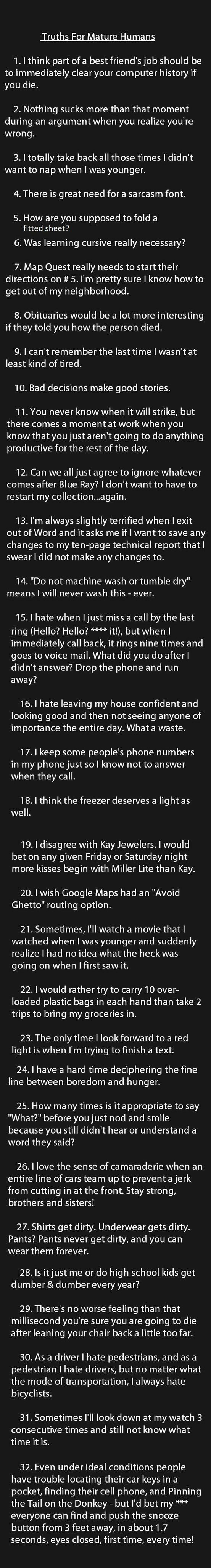 Truths for mature humans.