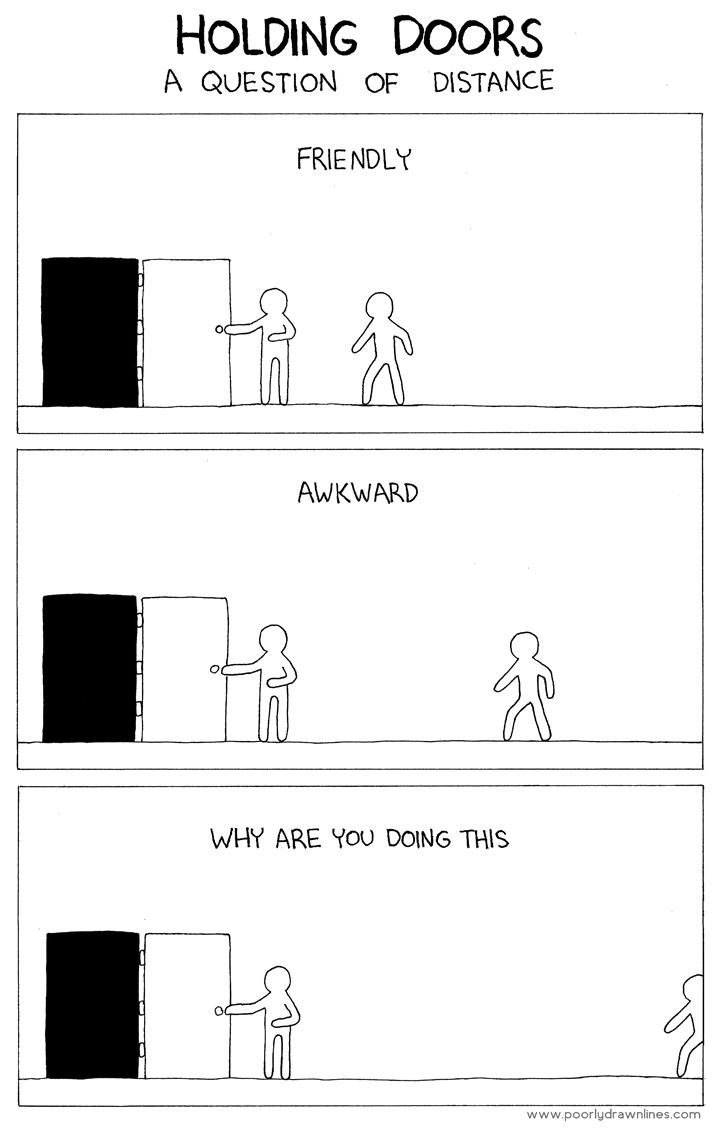 Holding doors.