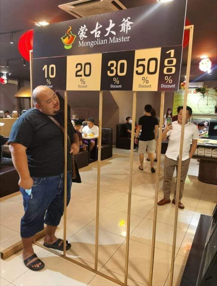 A restaurant in Malaysia gives discounts based on how thin you are.