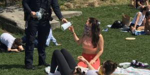NYPD handing out masks at Hudson River Park