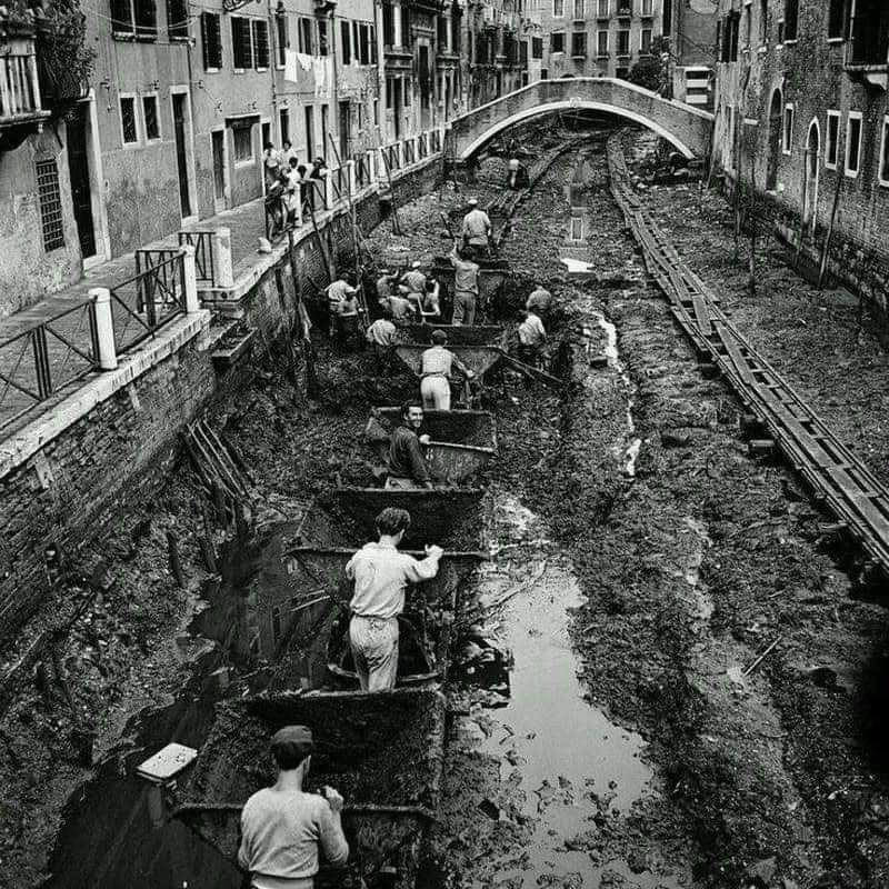 Canals at Venice drained and cleaned, circa 1956.