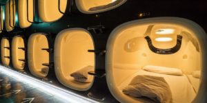 Sleep Pods in a Japanese capsule hotel.