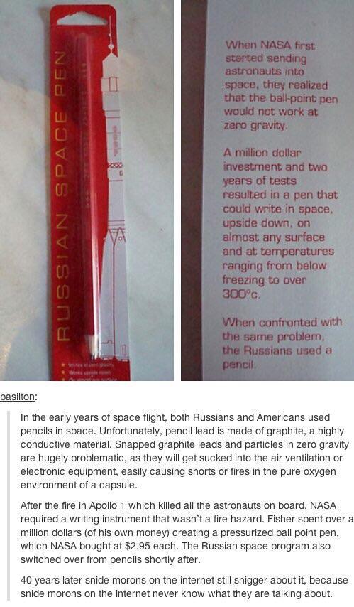 So that's why we don't use pencils in space.