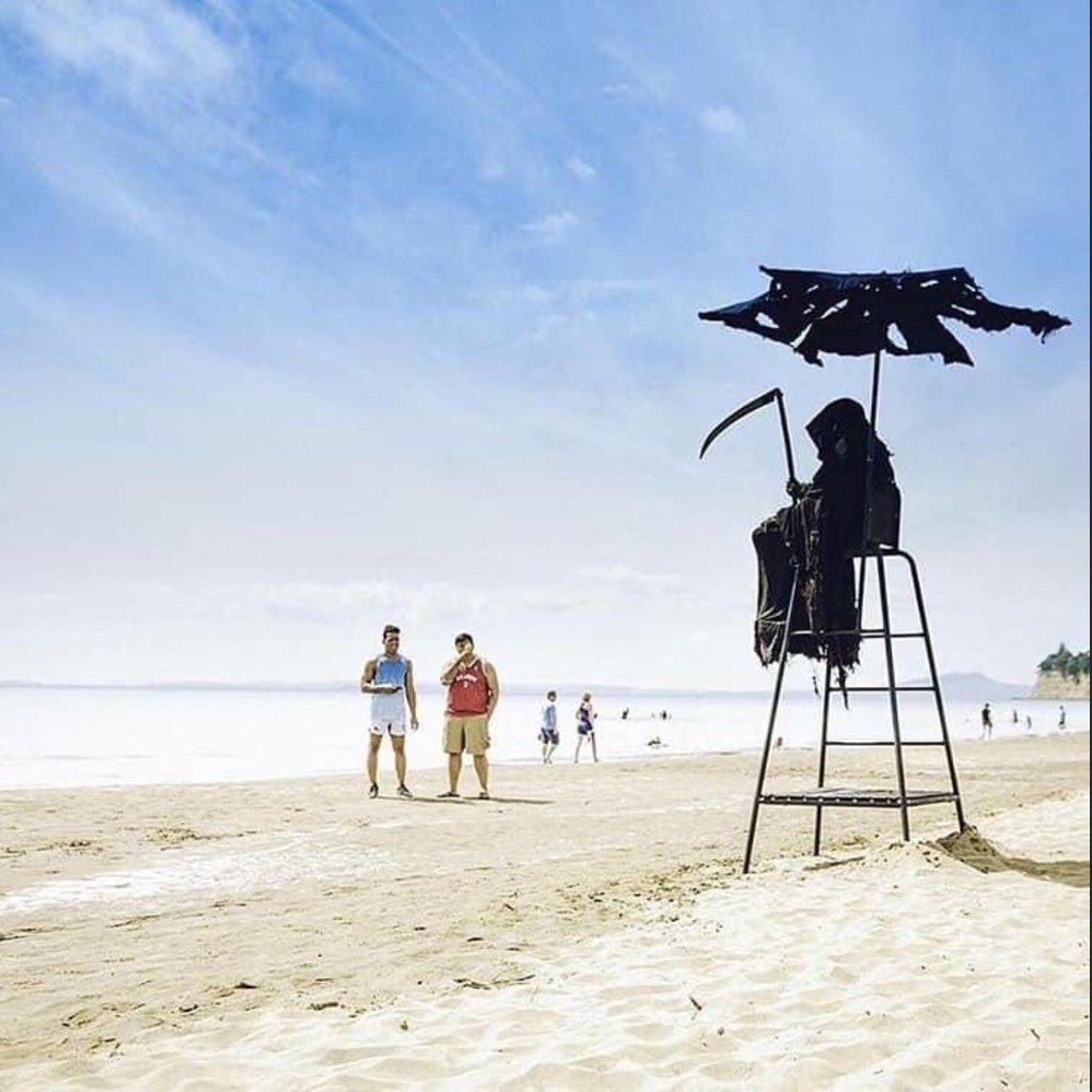Florida Attorney Daniel Uhlfelder dressed up as the Grim Reaper, went to the beach,  and protested the reopening of beaches.