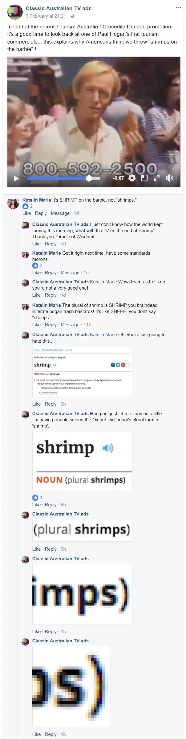 This exchange between a Facebook page-owner and a troll
