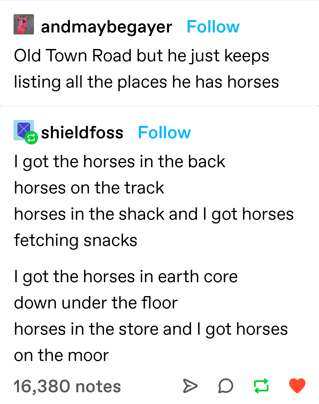 Horsies every which place. 