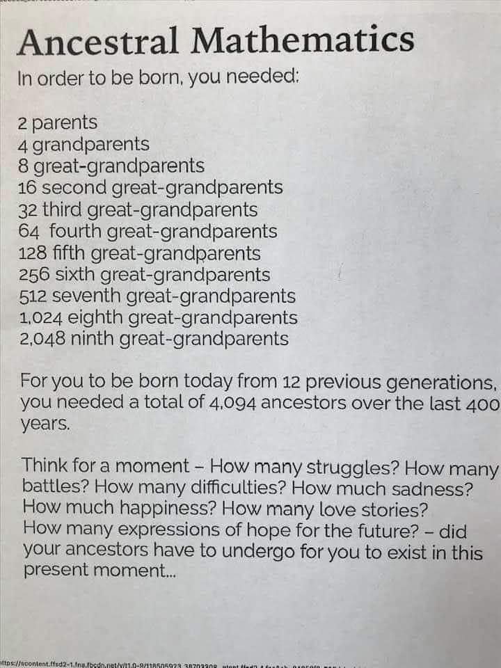 You come from a long line of humans. 