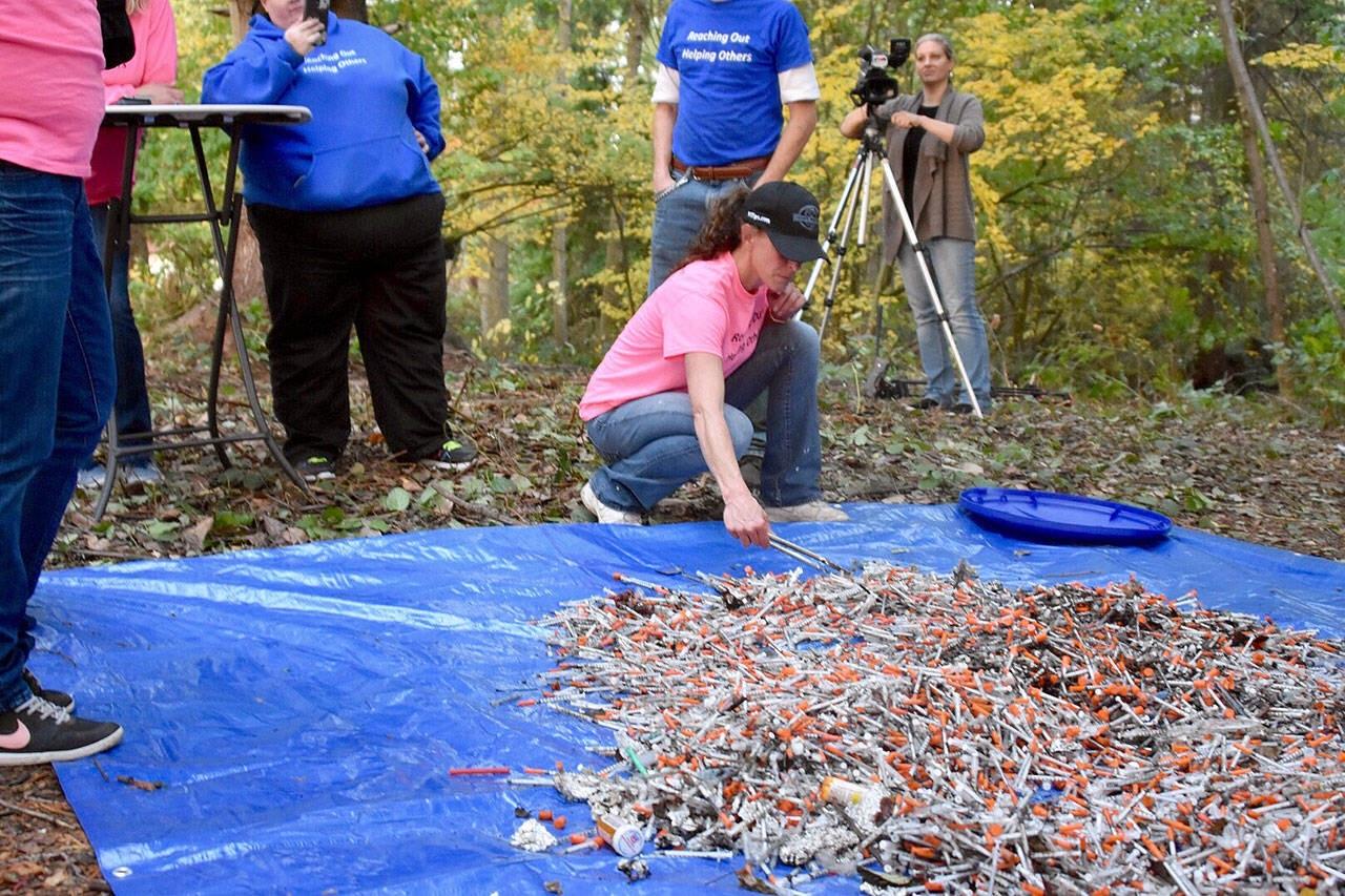 Everett, WA needle cleanup behind a Home Depot. This is opioid crisis.