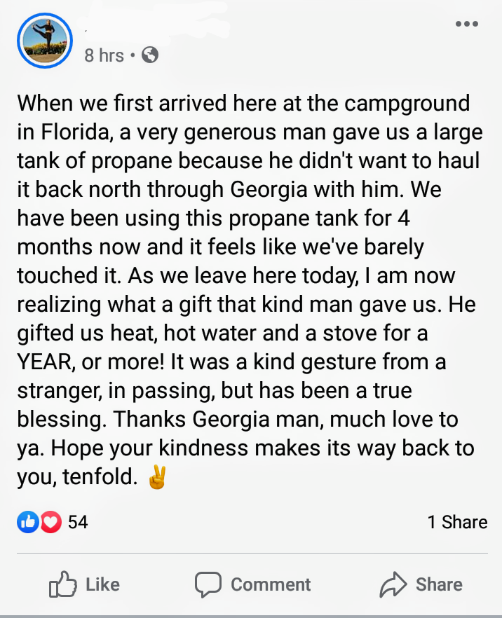 Georgia man donates propane and propane accessories. 