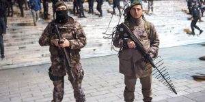 Soldier armed with a Drone Jammer, Taksim Square, Istambul.