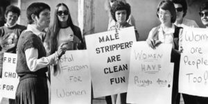 Women rally for male dancers circa 1980