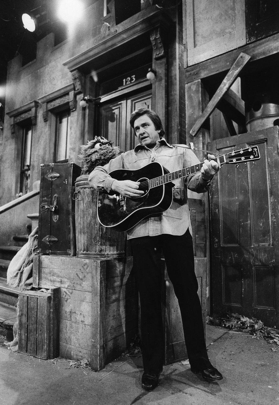 Johnny Cash singing to the first homeless Muppet, circa 1977