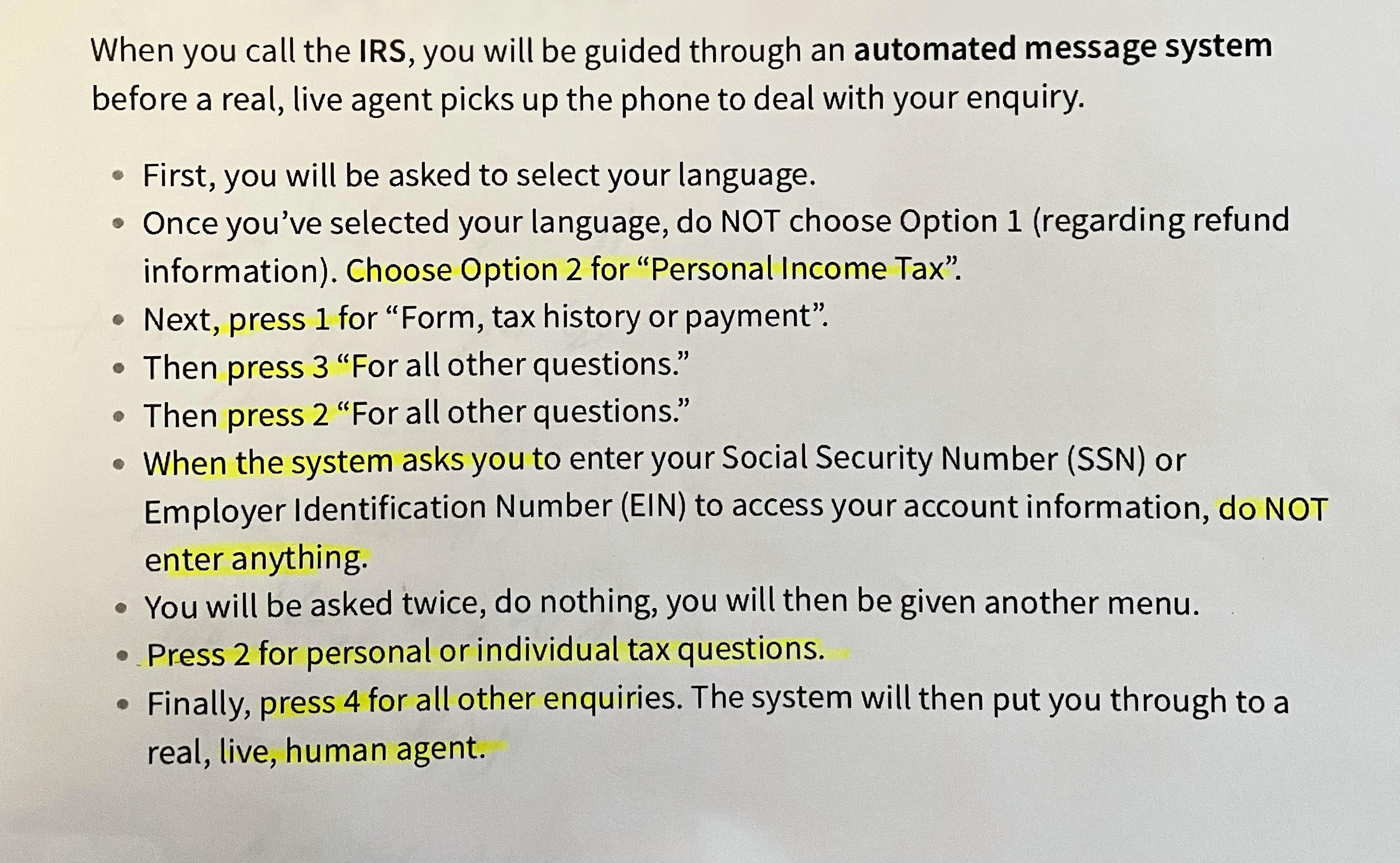 how to talk with a human at the IRS