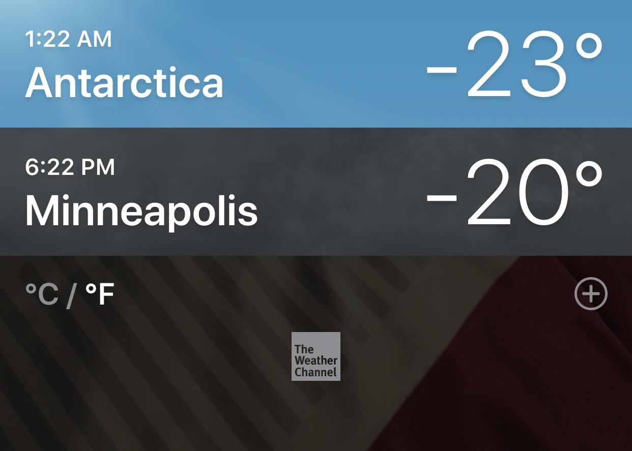 3Â° difference between Minneapolis and Antarctica #bringbackglobalwarming