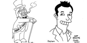 Matt Groening drawn by Seth MacFarlane and Seth MacFarlane drawn by Matt Groening