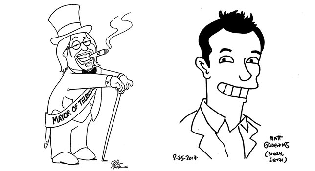 Matt Groening drawn by Seth MacFarlane and Seth MacFarlane drawn by Matt Groening