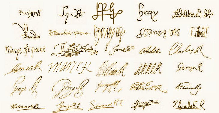 The signature of every British monarch since 1377