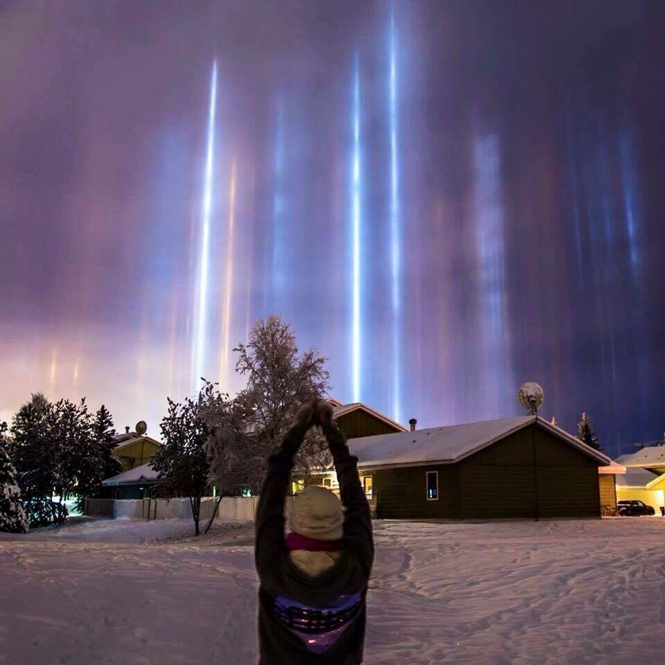 Natural light pillars (cast by aliens) in Alaska