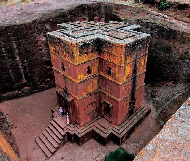 12th century church carved out from the earth around it - Lalibela, Ethiopia