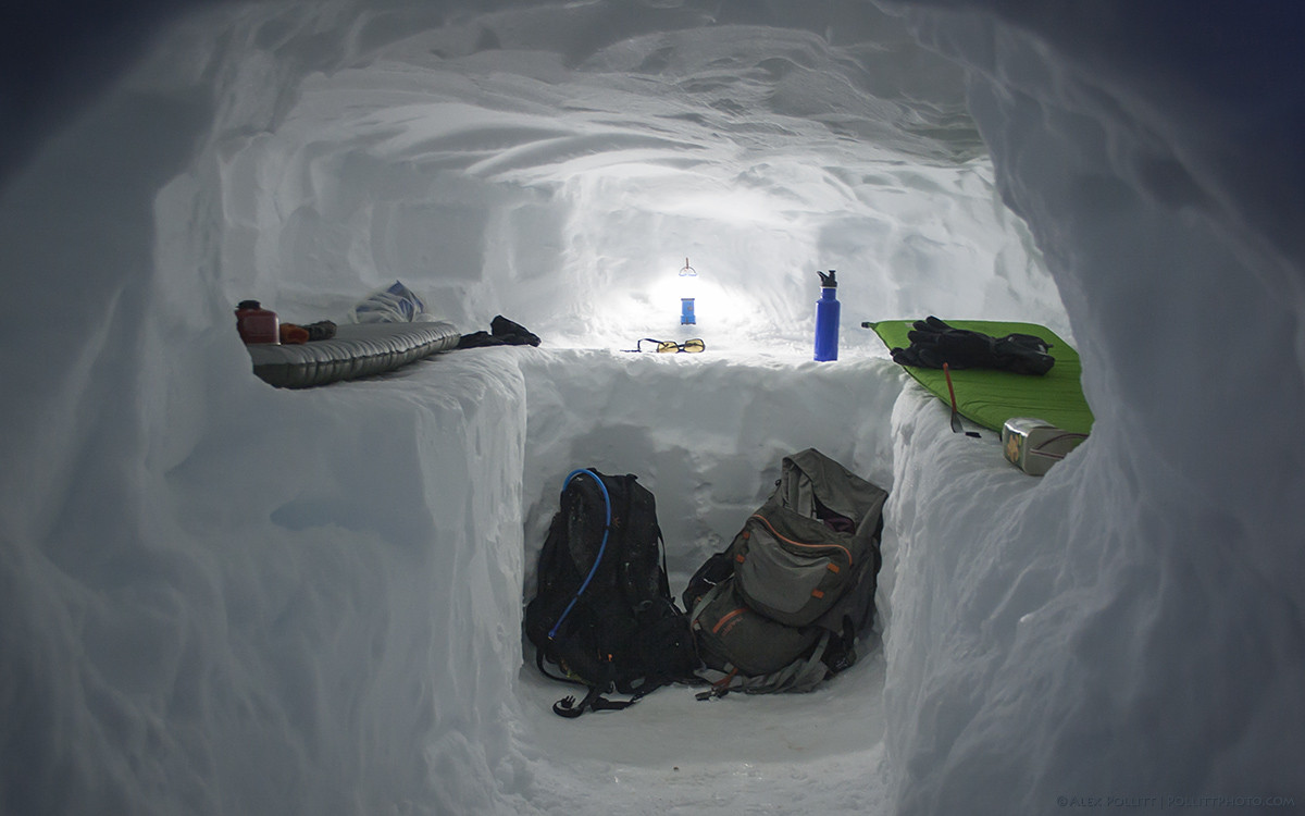 Snow cave camping.