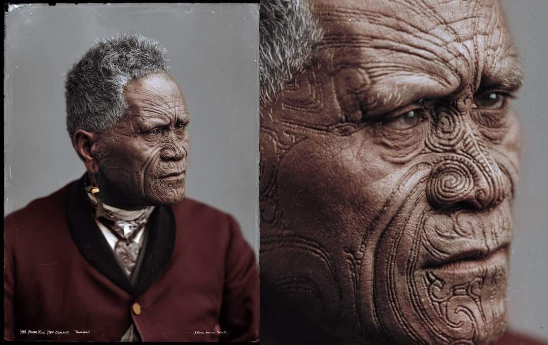 Colorization of New Zealand Maori King Tawhiao, photographed in 1884.
