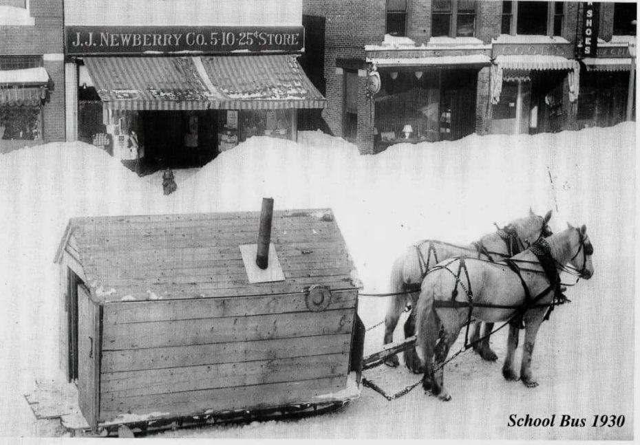 Catching the school bus in Maine, circa 1933.