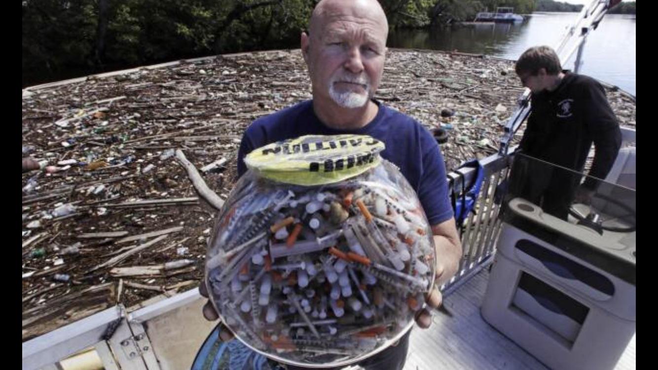 Heroin needles collected from the Merrimack River in NH.