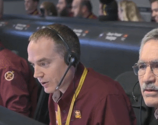 A JPL engineer reacts as NASA's InSight spacecraft lands on Mars
