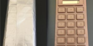 A calculator that looks like chocolate, smells like chocolate, and comes in a wrapper, too.