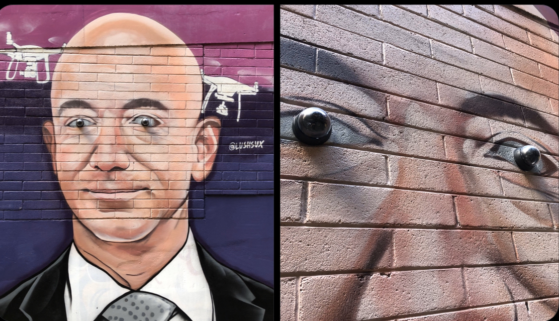 Jeff Bezos surveillance mural.