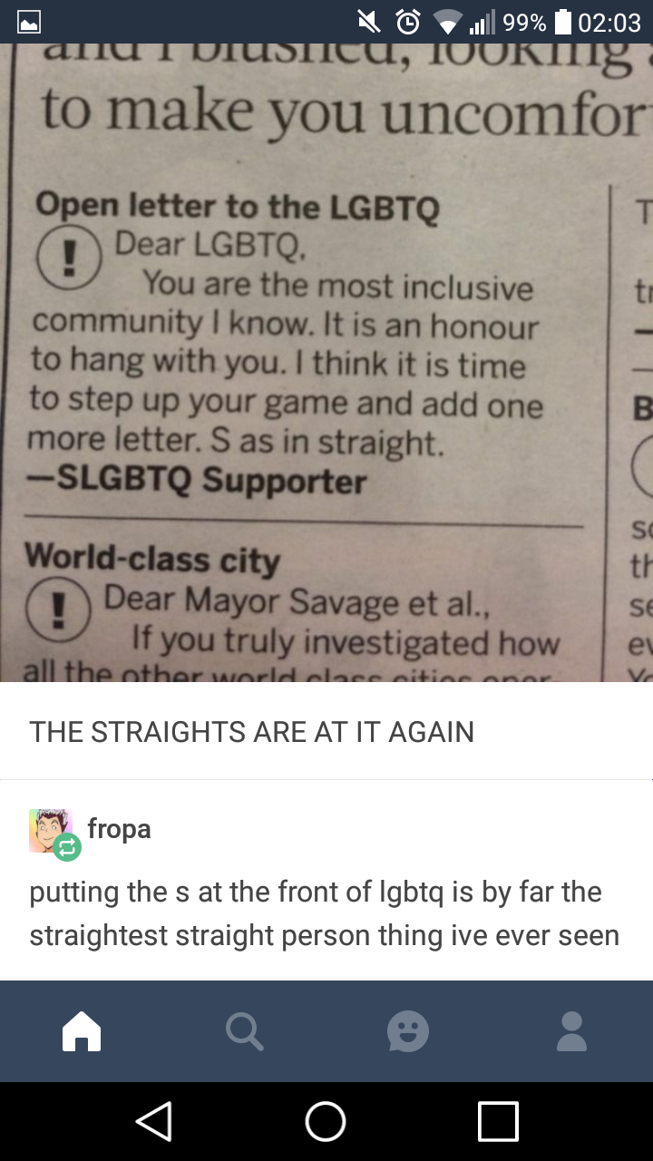 S as in Straight.