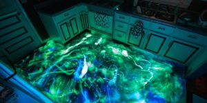 Glow-in-the-dark resin kitchen floor is neat.