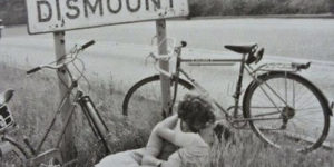 Cyclists obeying the law of the road, circa 1969.